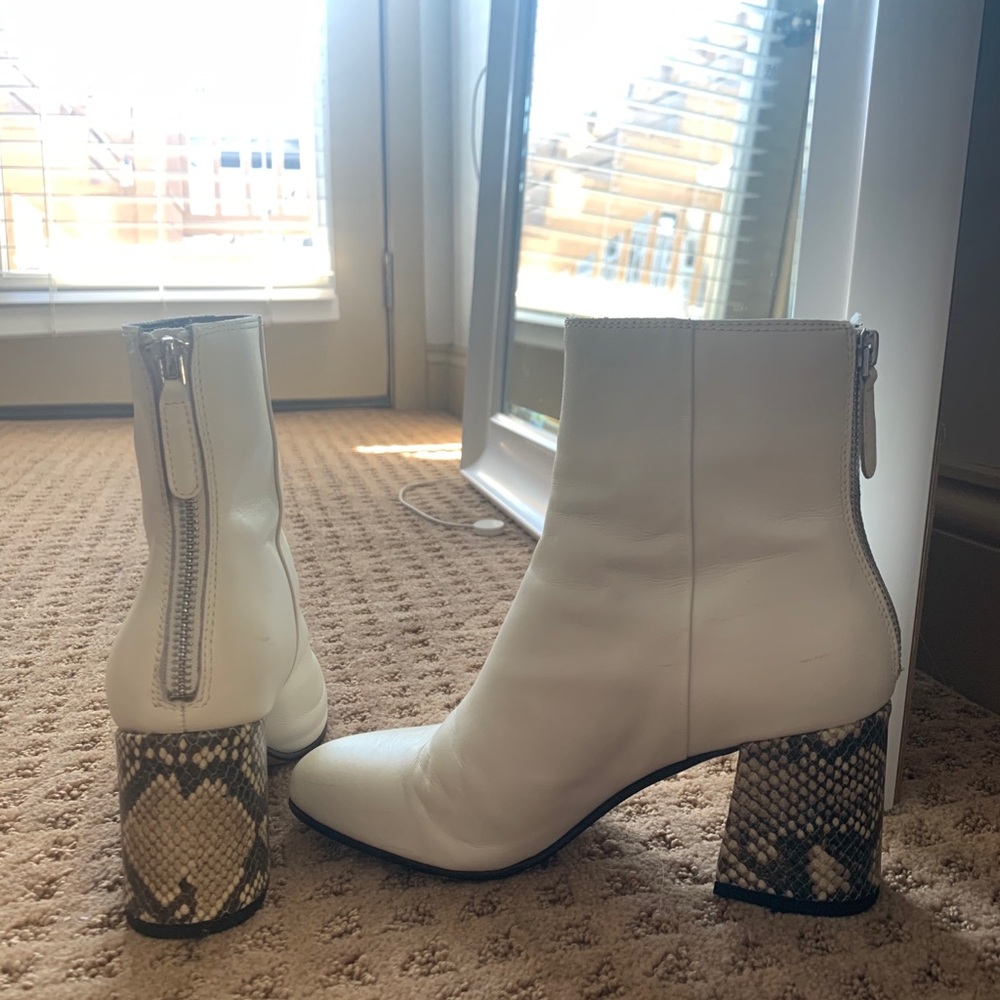 Dolce Vita White Bootie with Snakeskin Heel